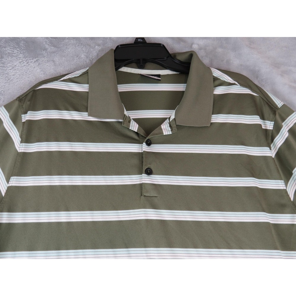 Nike Golf Polo‎ Shirt Mens XL Green Striped Dri-FIT Tour Performance Swoosh